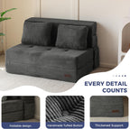 MAXYOYO Convertible Sofa Bed, Fold Out Sofa Couch with Pillow for Adults | Loveseat Sofa 4 in 1 Tufted Folding Couch Bed Foam Floor Couch, Lazy Chair for Living Room Bedroom Guest Room, Dark Grey