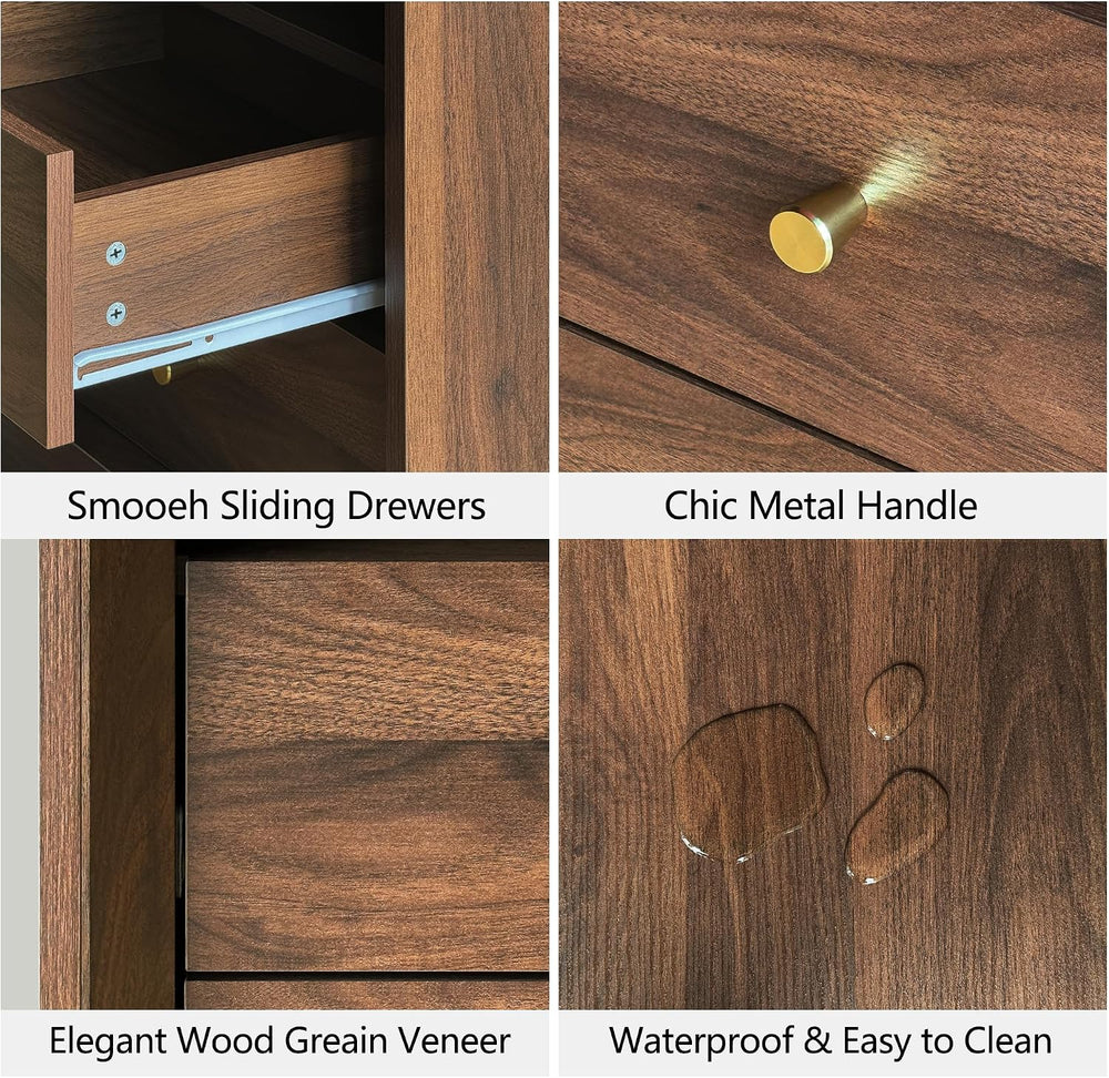 FORTUNETEC 19.6" Nightstand with Charging Station, Dark Walnut