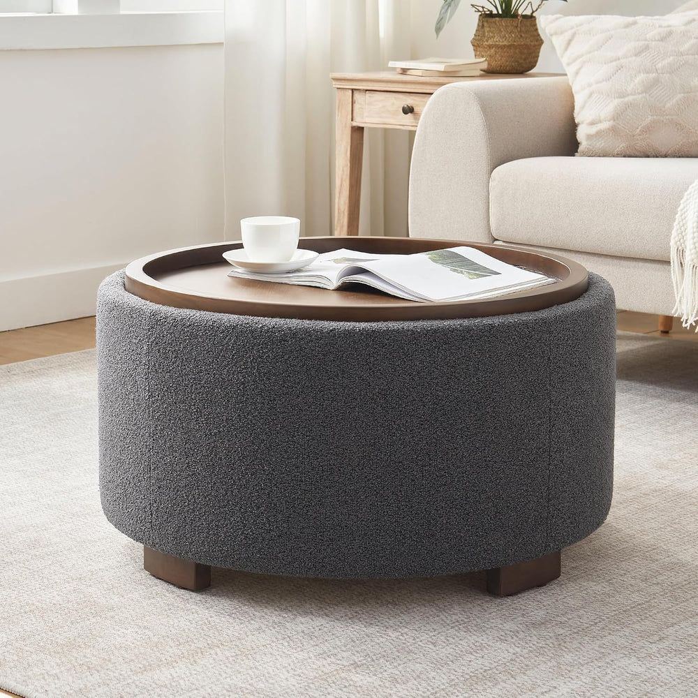 Zihanhome 30 Inch Round Storage Ottoman, Ottoman Coffee Table with Lift Off L...