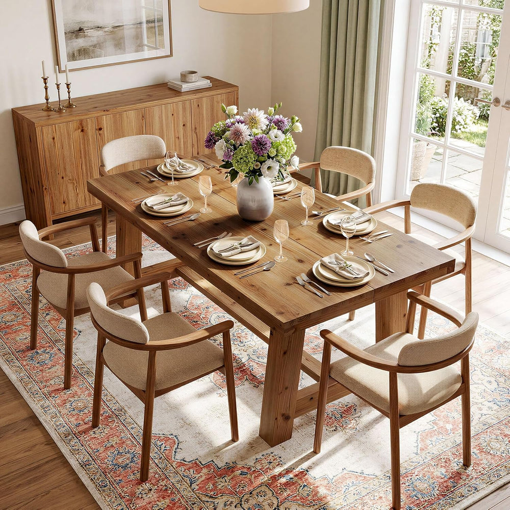 63-Inch Solid Wood Dining Table, Farmhouse Kitchen Table for 4-6 People, Rect...