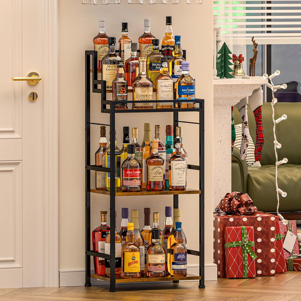 5-Tier Trapezoidal Liquor Cabinet Bar for Home, Stepped Wine Rack Freestandin...