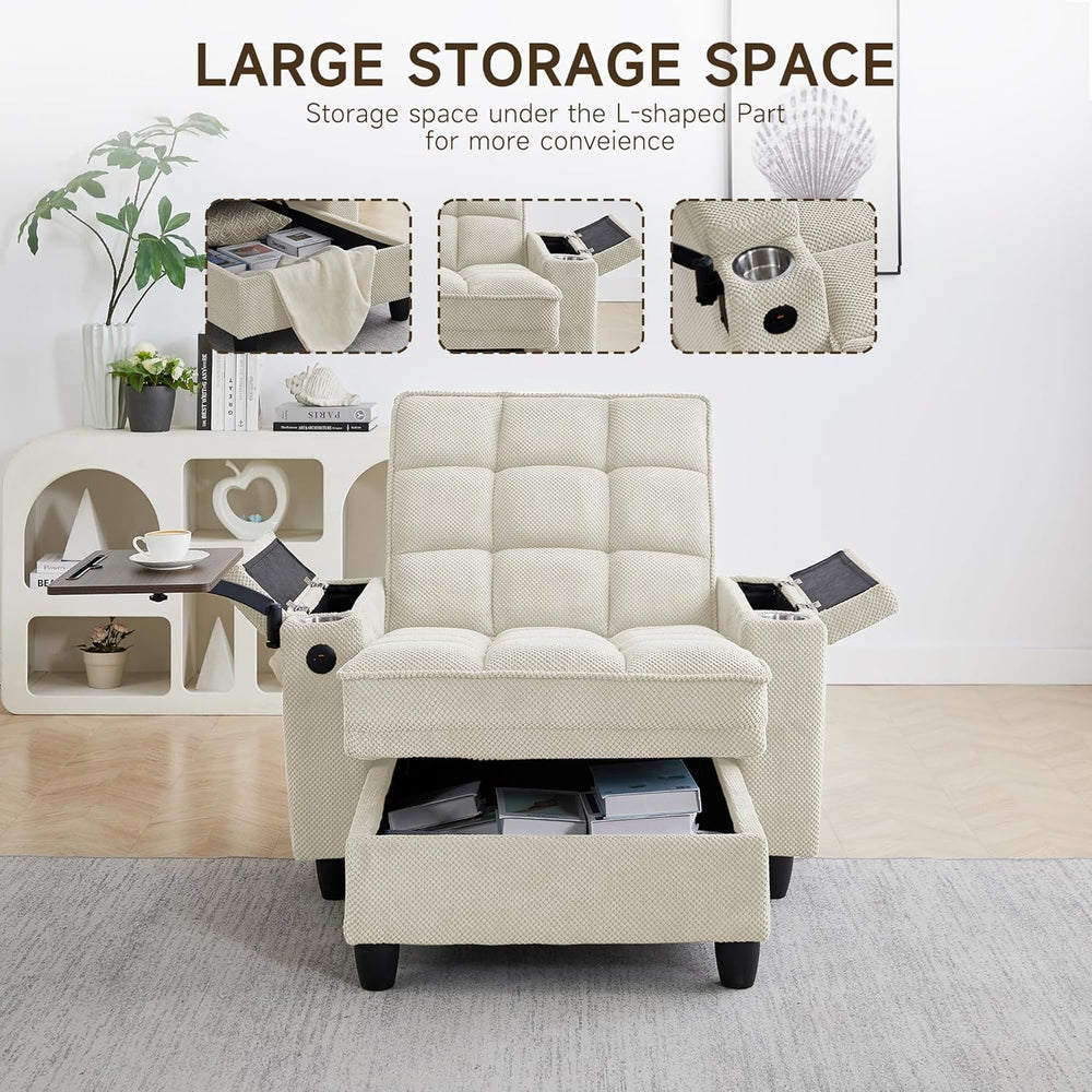 Oversized Recliner Chair with Swivel Tray Table, Modern Tufted Linen Fabric S...