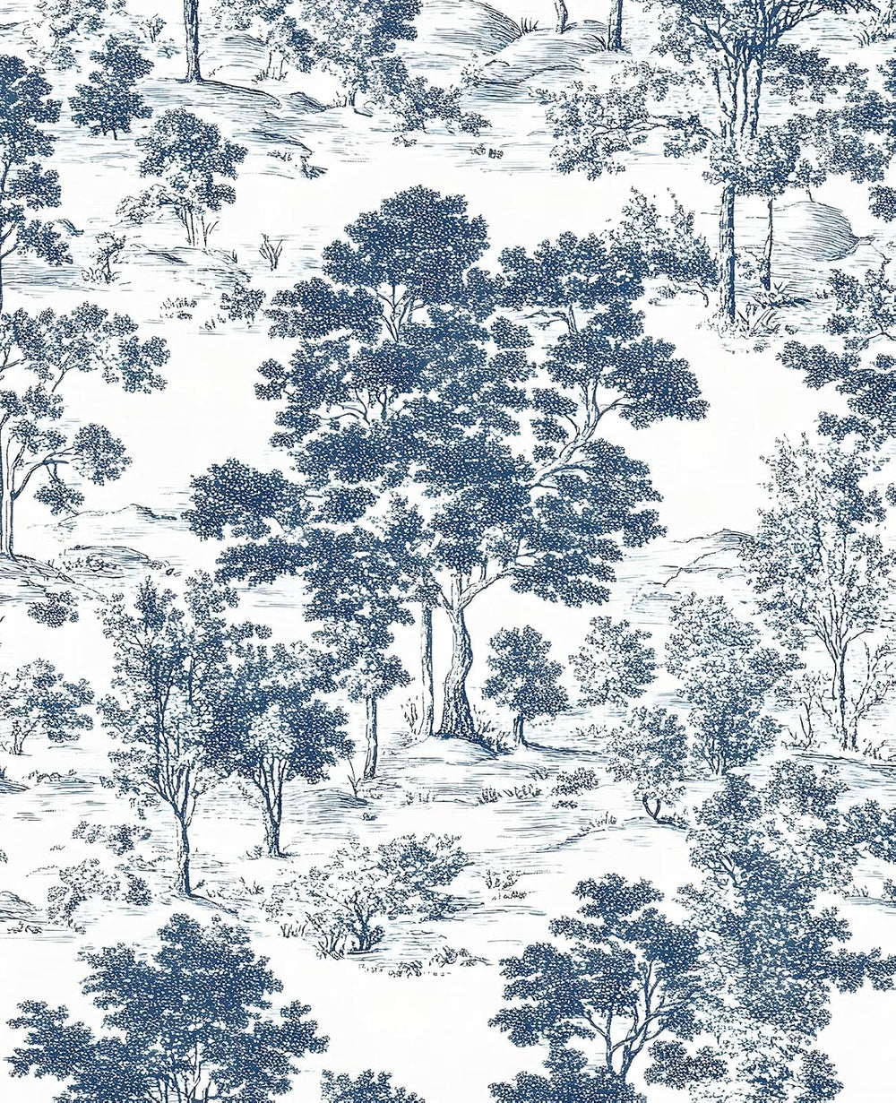 Vintage Toile de Jouy Navy Peel and Stick Wallpaper 17.5" x 787"