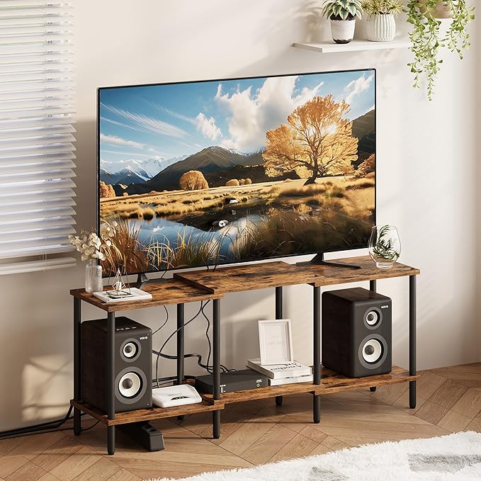 TV Stand, Entertainment Center, Industrial TV Media Console Table with Open Storage Shelves, 2 Tier TV Cabinet for Living Room, Bedroom