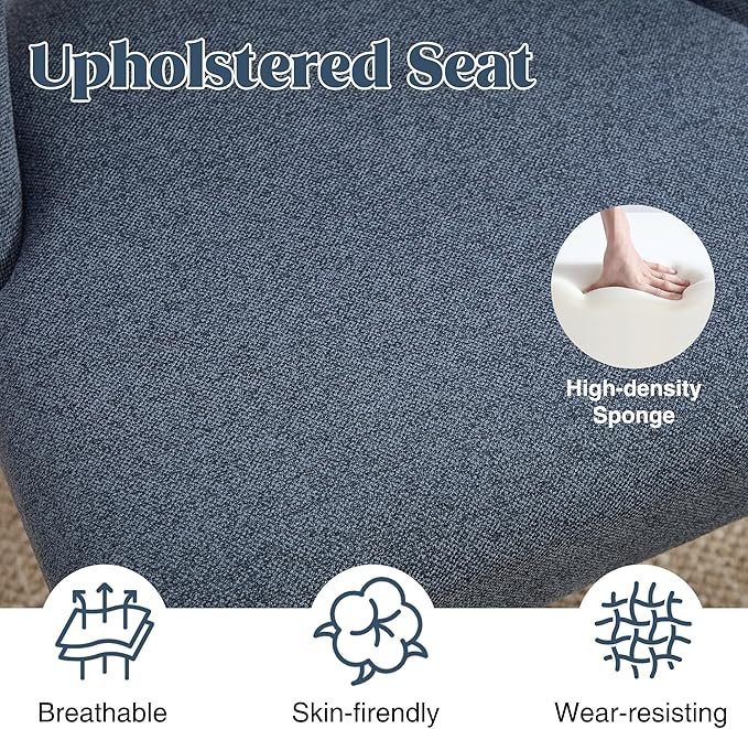 Dining Chairs Set of 2,Modern Dining Room Chairs with Thick Cushions,Upholstered Linen Fabric Kitchen Chairs for Kitchen Dining Room DARKBLUE