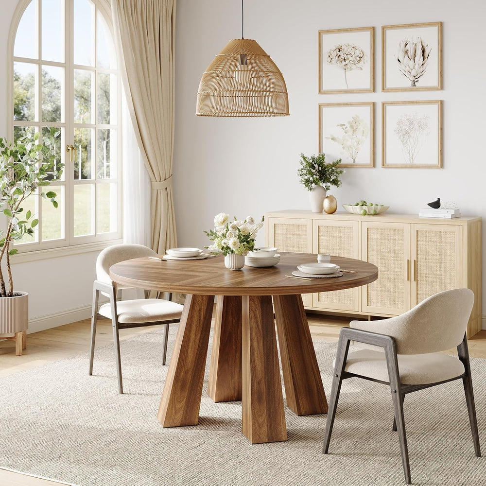 47 Inch Round Farmhouse Dining Table for 4-6, Heavy-Duty 4-Leg Sturdy Wood Ki...