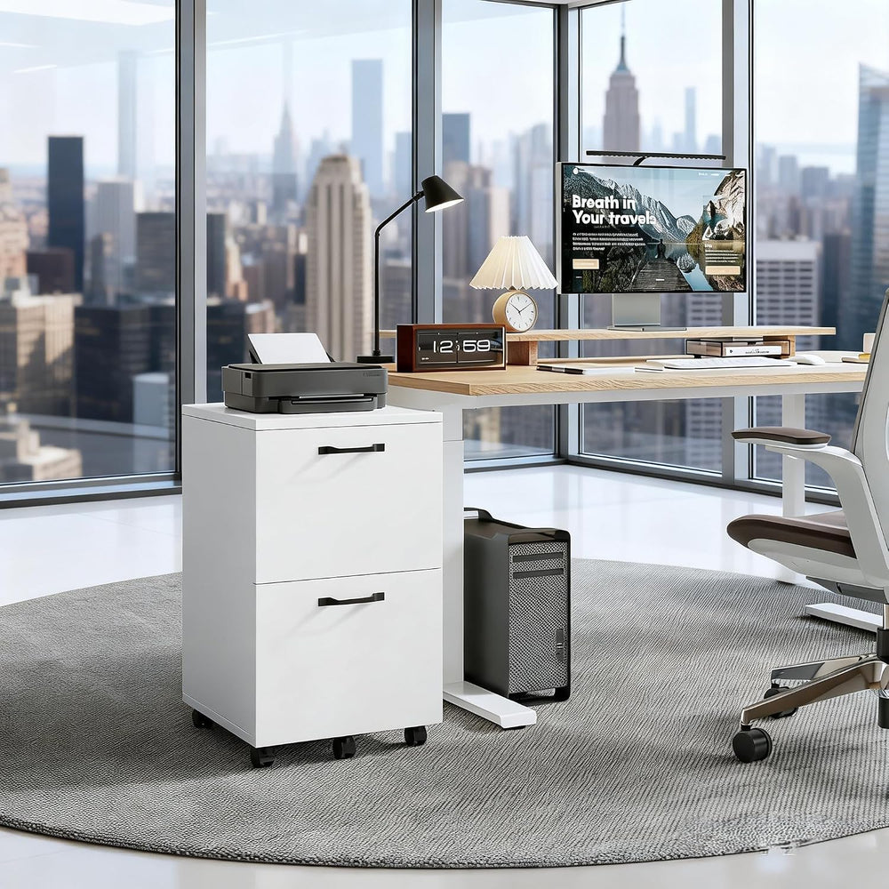 Simple Deluxe 2 Drawer Filing Cabinet, Wood Rolling Filing Cabinets with Prin...