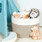 MINTWOOD Design Extra Large 22 x14 Inches Decorative Woven Cotton Rope Blanket Storage Basket Bin Living Room and Laundry Hamper for Pillows, Pool Towels, Dog Toys, Shoes, Light Brown
