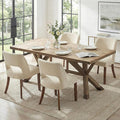 keoni Wooden Dining Chairs Set of 4, Mid Century Modern Upholstered Dining Room Chairs with Rubberwood Legs, Fabric Farmhouse Kitchen Chairs with Foot Pegs for Dining Room, Cream