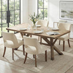 keoni Wooden Dining Chairs Set of 4, Mid Century Modern Upholstered Dining Room Chairs with Rubberwood Legs, Fabric Farmhouse Kitchen Chairs with Foot Pegs for Dining Room, Cream