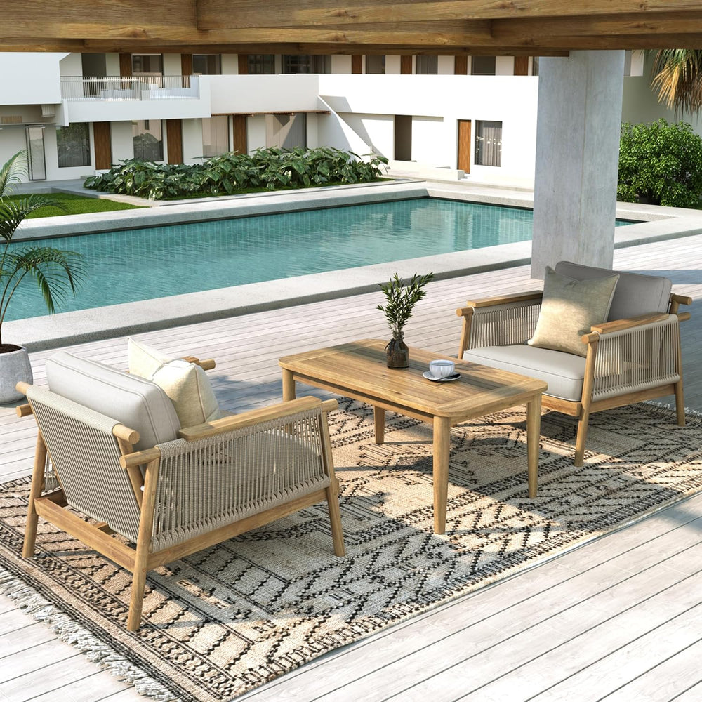 Merax Outdoor Acacia Wood Lounge Chair w/Cushions Set of 2, Patio Club Chair ...