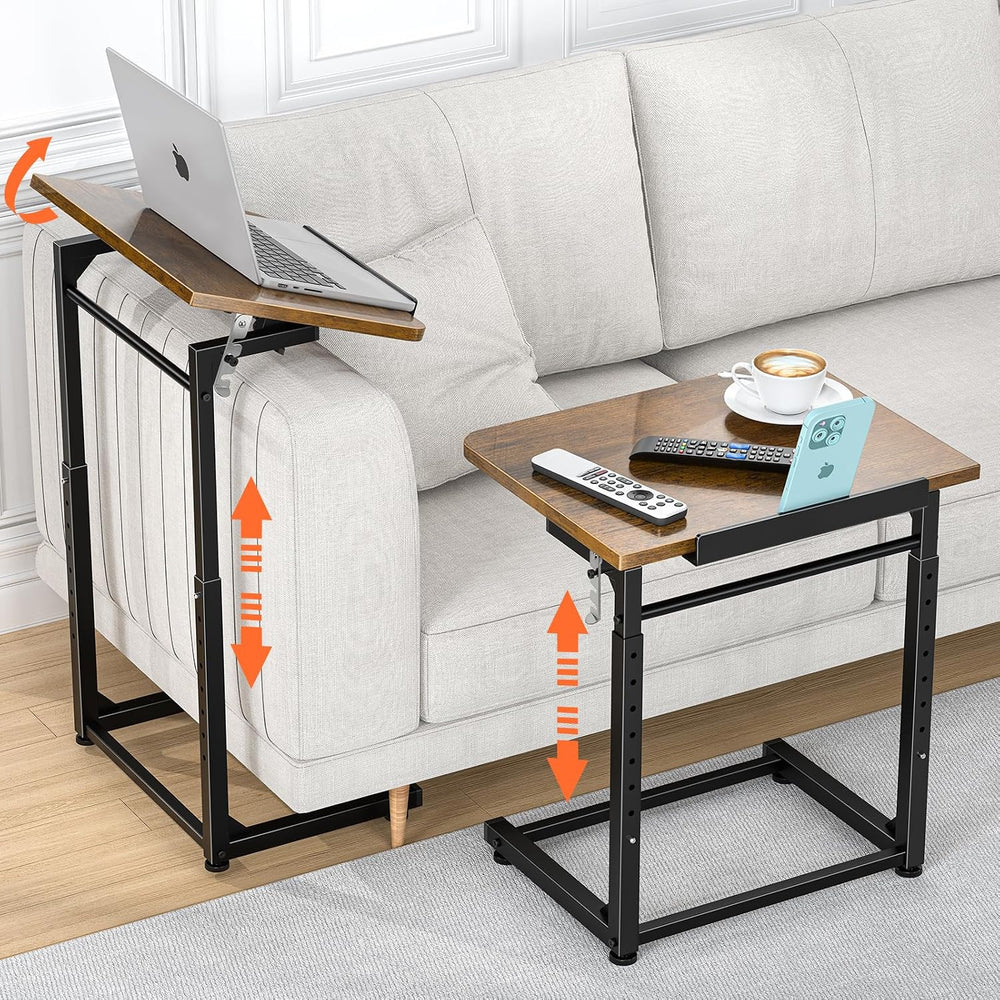 Upgrade Tv Tray Table, 8-Level Adjustable Height Couch Side Table, 90° Tilt A...