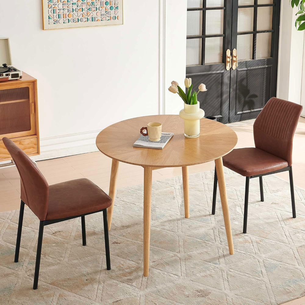 35" Round Dining Table Set for 2 with PU Leather Chairs, Space Saving Ki...