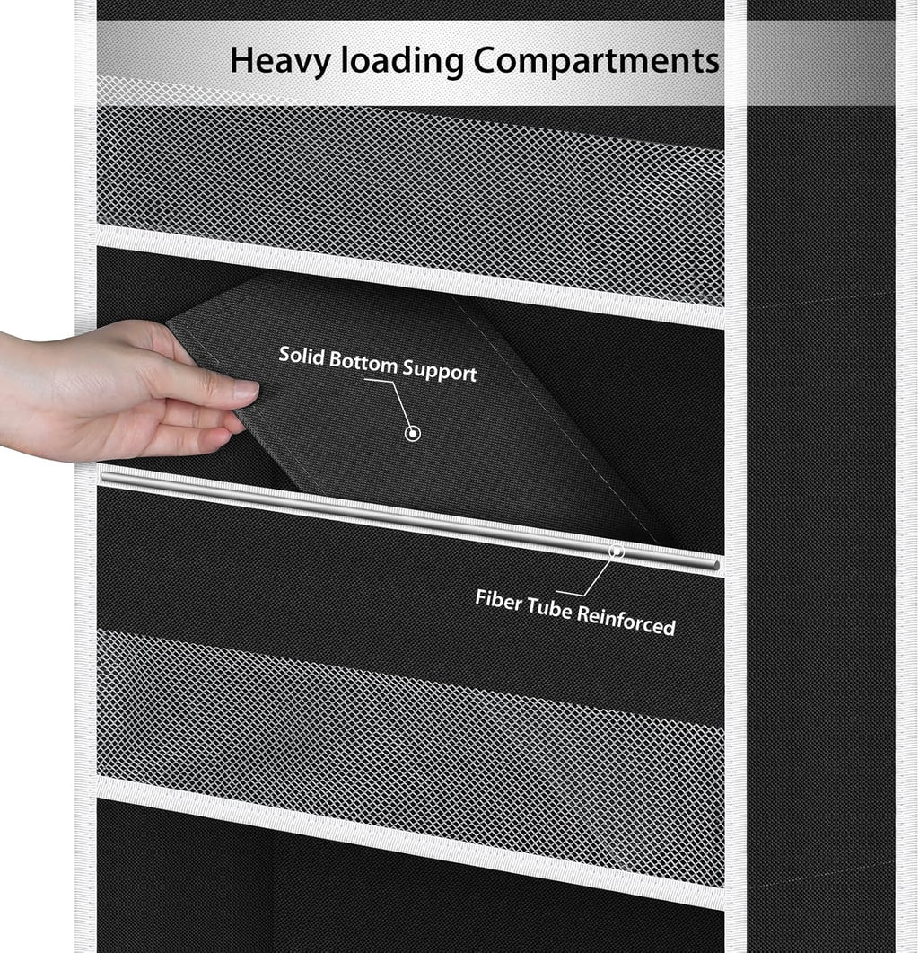 Univivi 6-Shelf Over Door Hanging Organizer Fabric Baby Door Storage with 5 Large Pockets and 3 Small PVC Pockets Wall Mount Hanging Storage Organizers for Baby Essential (Black)