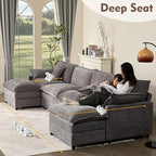 142.5" U Shaped Couch, Modular Sectional Sofa, 3-Seater Comfy Cloud Couch, Set of Modular Pieces with Movable Ottoman, Deep Seat Couches for Living Room, Chenille, Slate