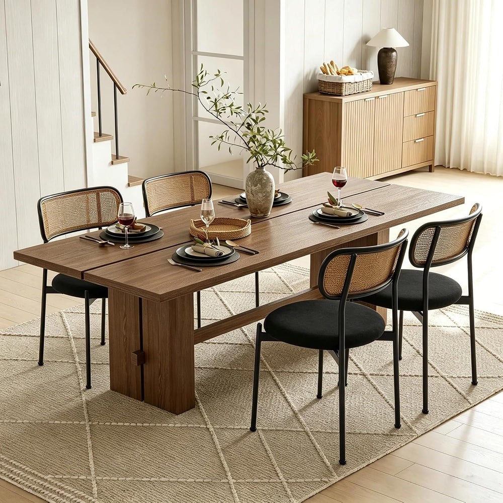 Rattan Dining Chairs Set of 2, Velvet Mid-Century Modern Upholstered Dining C...