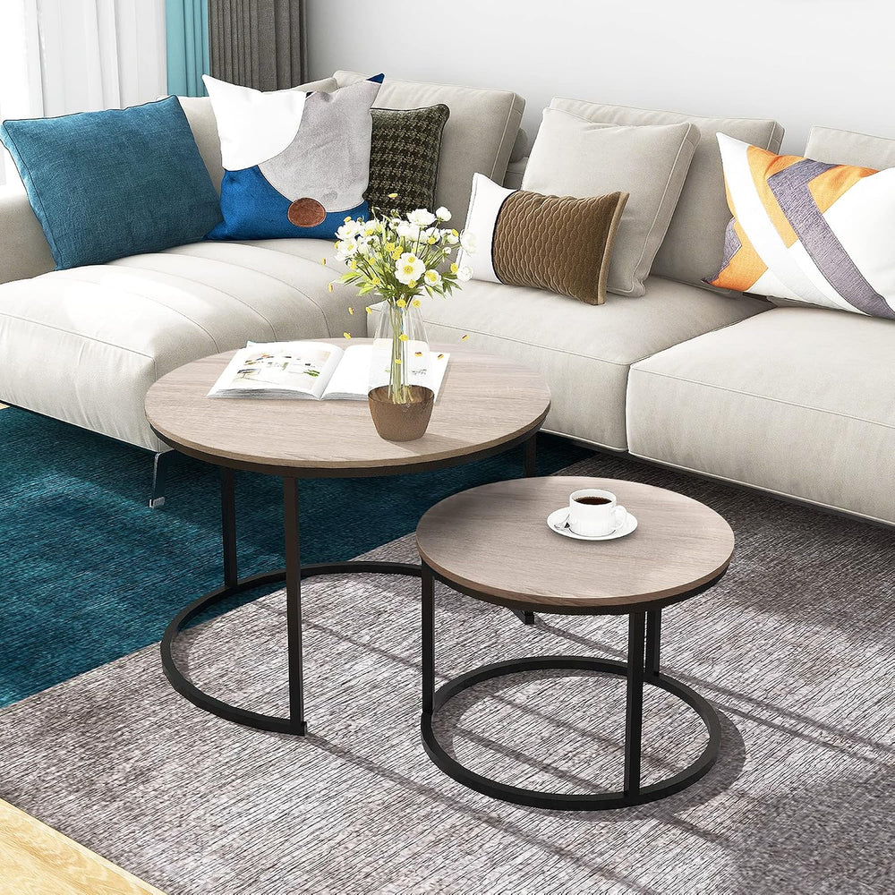 HOMERECOMMEND Round Coffee Tables Nesting Side Set of 2 End Tables for Living...