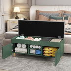 3More 40" Entryway Shoe Storage Bench,Upholstered Hidden Space Beneath Seat Cushion Bench,2-Tier Unique Geometric Shape with Wood Grain,Green