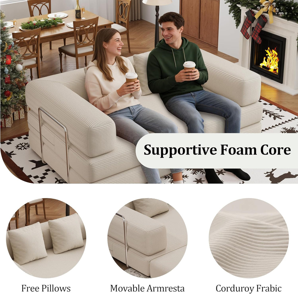 59.0 Inch Convertible Sofa Bed, 4-in-1Futon Sofas Bed Pull Out Sleeper Couch,...