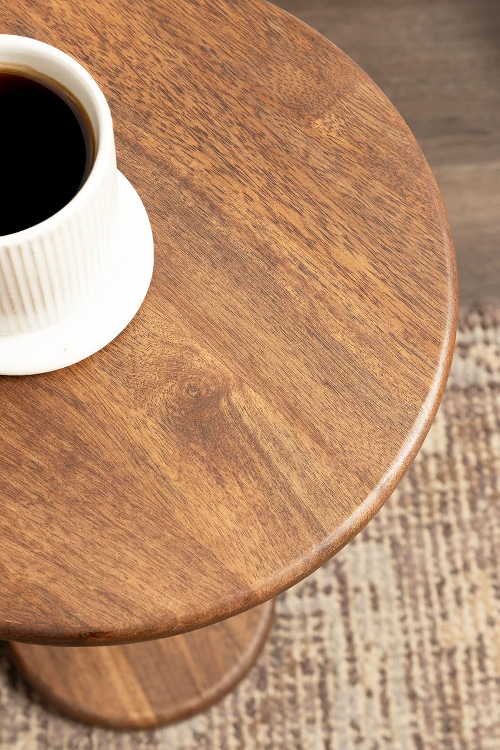 Kate and Laurel Macron Modern Mango Wood Round Side Table, 12 x 12 x 22, Waln...