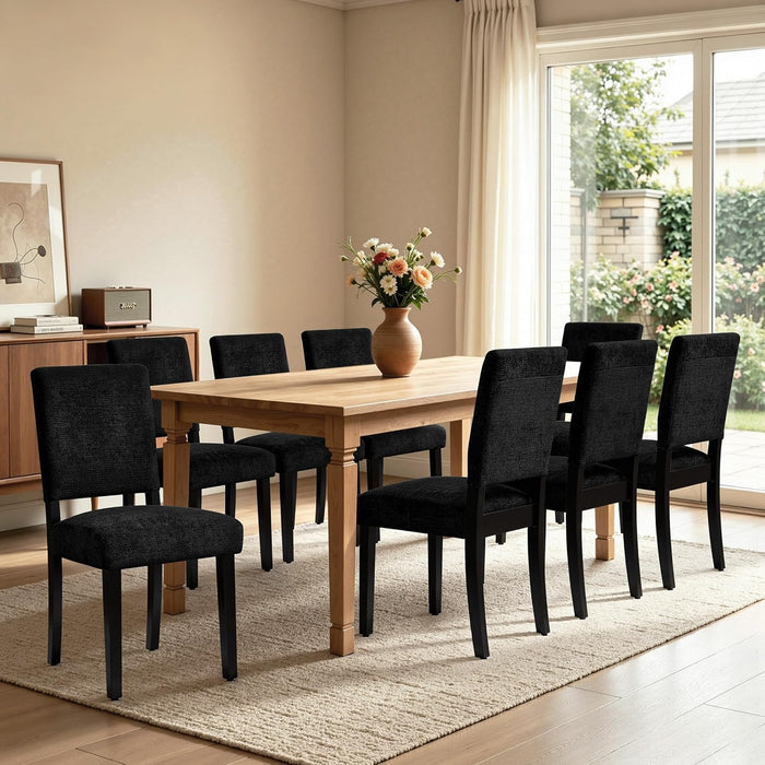 CHUN YI Dining Chairs Set of 8, Upholstered Dining Room Chairs, Modern Farmhouse Parsons Chairs with Solid Wood Legs & Fabric Padded Seat for Kitchen/Living Room/Restaurant, Black