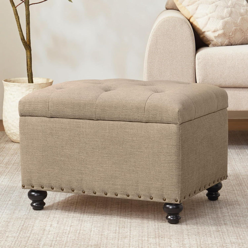 Zihanhome Small Ottoman with Storage, Upholstered Button Tufted Ottoman Foot ...