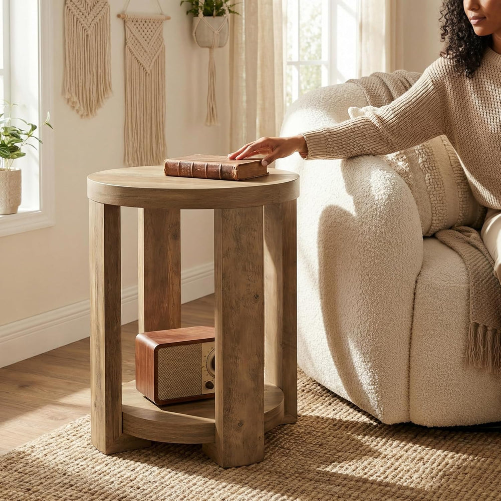 Tribesigns Round Side Table, 2-Tier End Table for Living Room & Bedroom, ...