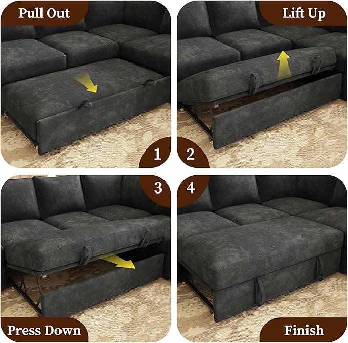 83.5" Sectional Sleeper Sofa with Pull Out Couch, Modern 5 Seat L Shaped Modular Couch, Sectionals Modular Sofa with Storage, Comfy Sectional Couches for Living Room & Apartment, Dark Gray