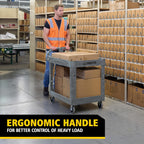 Rubbermaid Commercial Products BRUTE Heavy Duty 2-Shelf Utility/Service Cart, Large, Lipped Shelves, Ergonomic Handle, 750 lbs. Capacity, Black, for Warehouse/Garage/Cleaning/Maintenance/Stadiums
