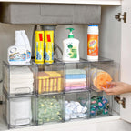 Vtopmart 8 Pack Stackable Under Sink Organizer Drawers, Clear Acrylic Storage Bins for Kitchen and Bathroom Cabinets, Baby Bottles, Cleaning Supplies, 6.6'' Tall Space-Saving Drawer System
