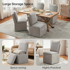 VKNOW Upholstered Dining Chairs, Modern Rolling Chairs with Storage and Wheels, Linen Armless Chair with Cushion and Backrest, Dining Room Chairs for Living Room Kitchen Bedroom, Light Grey