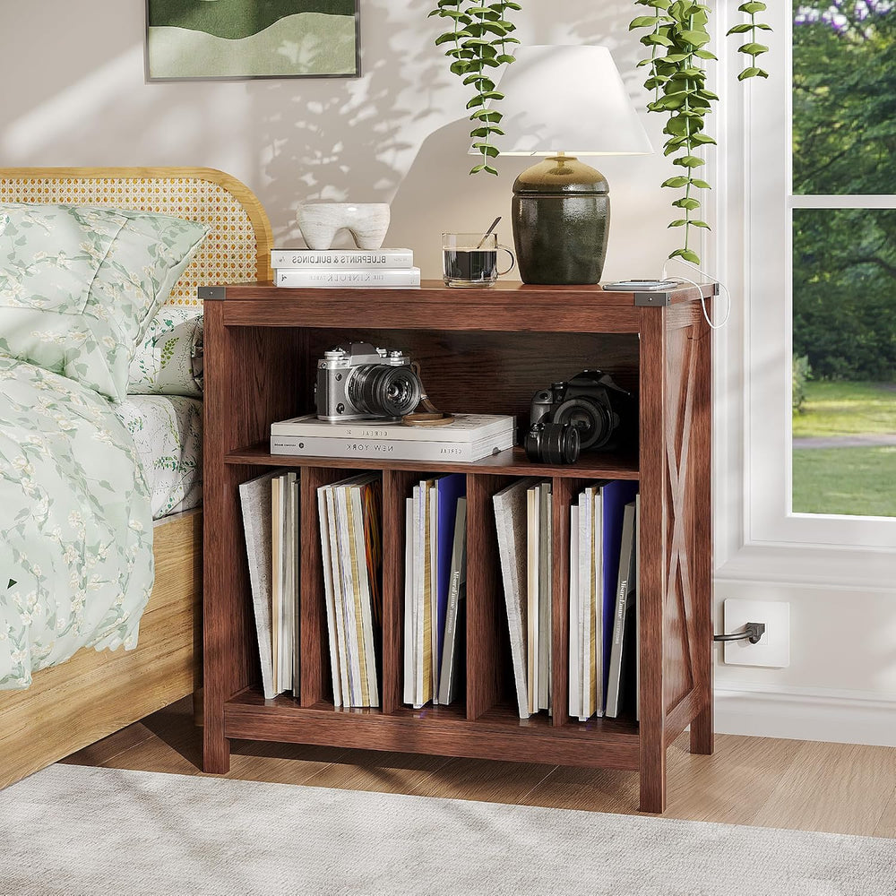 ChooChoo Large Record Player Stand with Charging Station & LED Light, Vin...