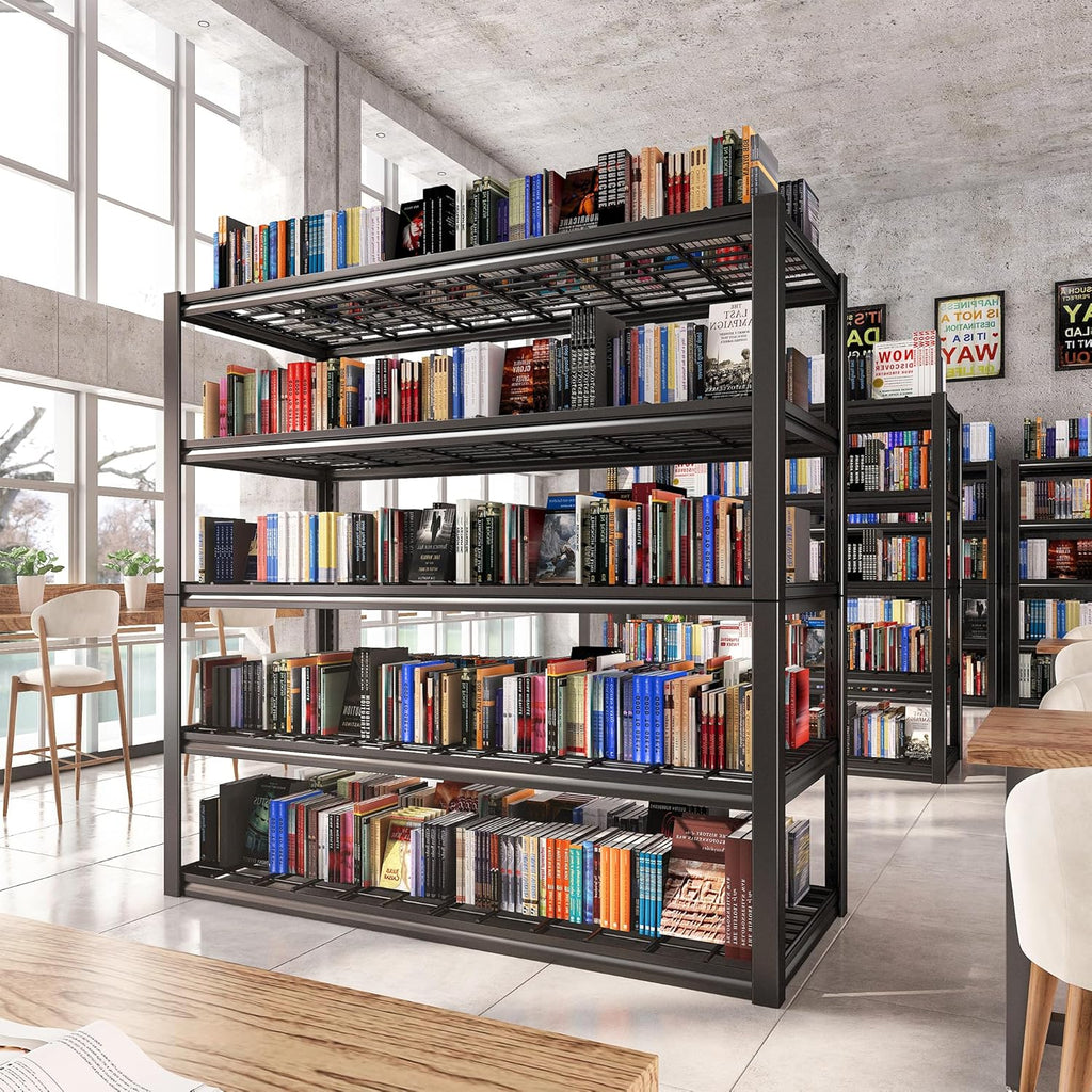 REIBII 48.2''W Garage Shelving Heavy Duty Metal Shelving 3000LBS Storage Shelves Adjustable Metal Shelves Industrial 5 Tier Garage Shelf for Basement Pantry Warehouse Supermarket, 3 Pack