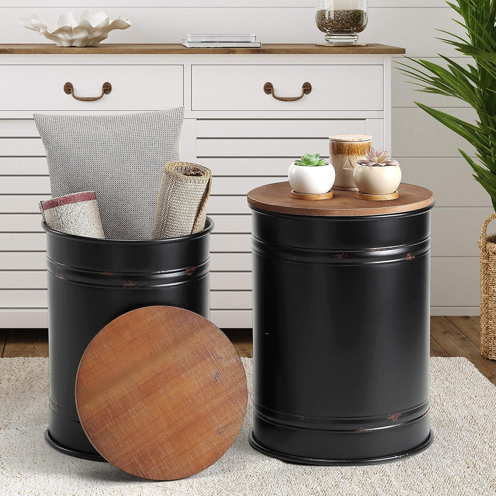 Rustic Storage Ottoman Seat Stool, Farmhouse Accent Side Table, Antique Galva...