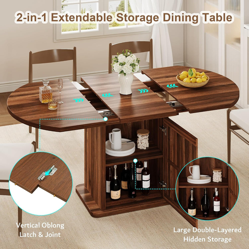 iPormis Round Dining Table for 4-6, 59'' Extendable Dining Room Kitch...