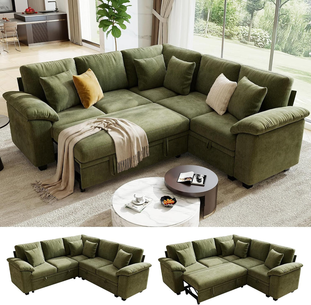 Sectional Sleeper Sofa with Pull Out Bed, 86" L Shaped 5 Seat Couch with...