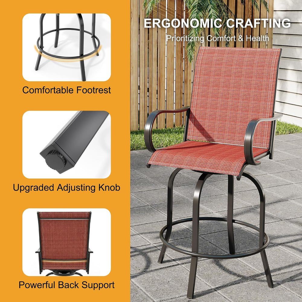 2 Piece Outdoor Swivel Bar Stools, All-Weather Bar Height Patio Chairs with H...