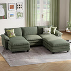 LINSY HOME Modular Sectional Sofa - 123 Inch Oversized Corduroy Cloud Couch with Movable Ottoman Soft Modern Comfy Sofa Set for Living Room Apartment Office, Green