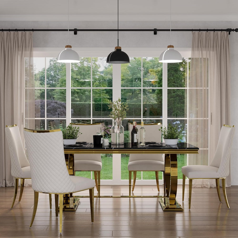 7 Piece Dining Room Table Set for 6, Kitchen and Dining Room Table Set with 7...