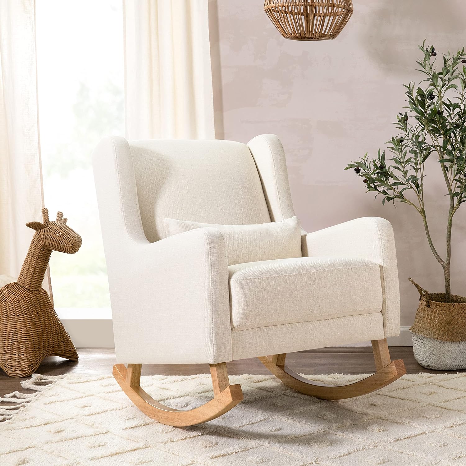 Babyletto Kai Rocker in Performance Natural Eco-Twill with Light Legs, Water Repellent & Stain Resistant, Greenguard Gold and CertiPUR-US Certified | GREENGUARD Gold & CertiPUR-US Certified Rocker - Water & Stain Resistant Nursery Chair For Feeding &