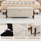 47'' Modern Storage Ottoman Benches with Walnut Wood Legs Ottoman Bench with 22 Gallons Storage Space Fabric Upholstered Seating End of Bed Bench for Bedroom for Livingroom Beige