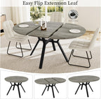 HIPIHOM Extendable Round Dining Table Set for 6 People, 43.3"-59.1" Extendable Kitchen Table with 6 Upholstered Chairs, Space Saving for Kitchen Dining Room (Grey Table+6 U-Shaped White Chairs)