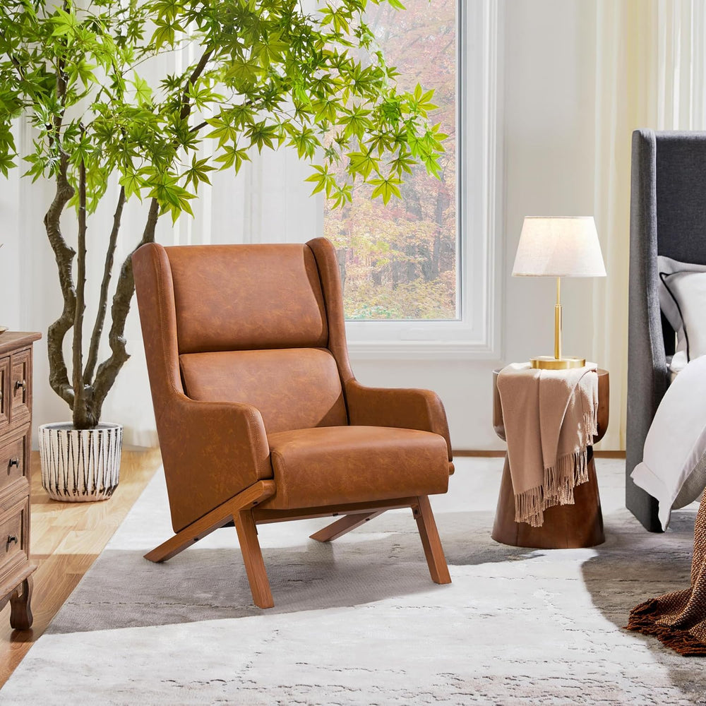 Yaheetech Accent Chair, Mid-Century Armchair with High Backrest, Brown
