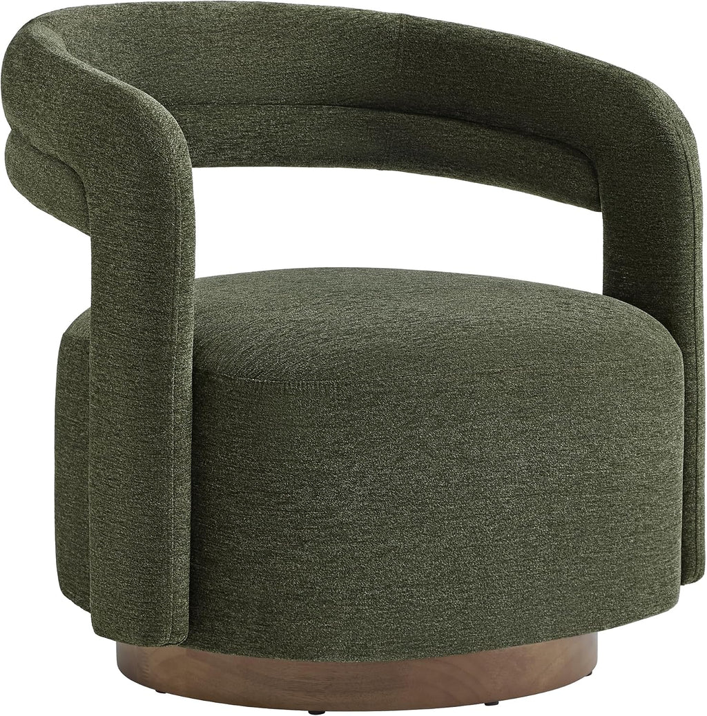 KISLOT, Swivel Accent Chair, Modern Arm Chair with Wooden Base, Green | Upholstered Barrel Chair with Open Back Design, Living Room Bedroom Reading Waitingroom