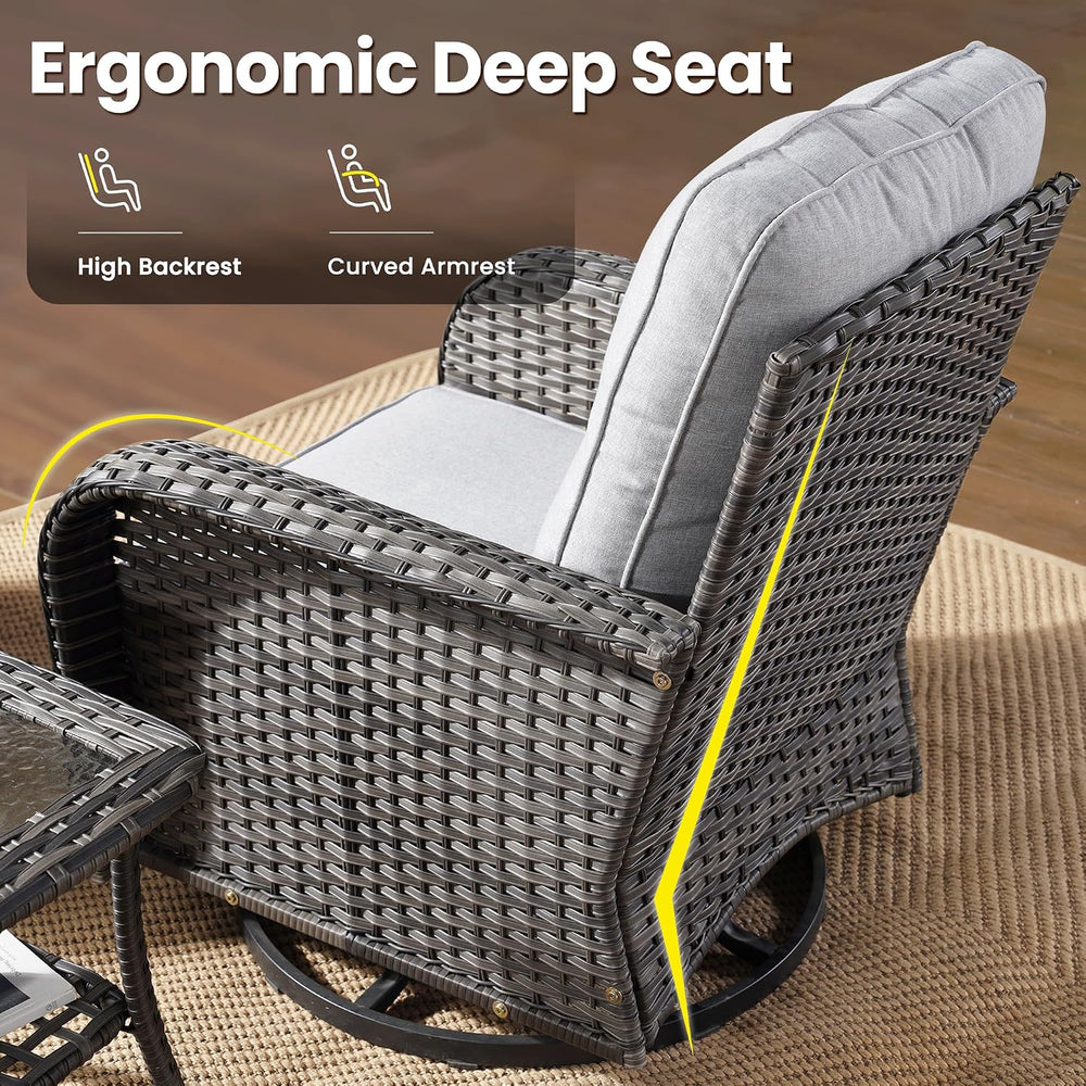 ovios 3 Pieces Patio Furniture Set, Outdoor Wicker Sofa with Swivel Glider Ch...