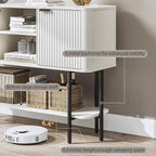 Fluted Console Table with Storage, 47" Long Entryway Table with with 2 Door Cabinets and Open Storage Shelf, Wood Sofa Table Behind Couch for Hallway Entrance Foyer Living Room, White