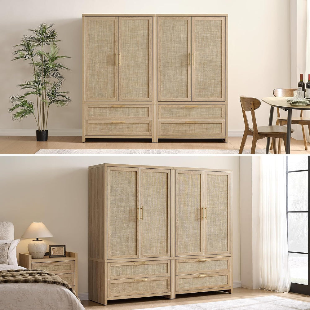 SICOTAS 71 inch Rattan Wardrobe Closet : Armoire Wardrobe with Drawers