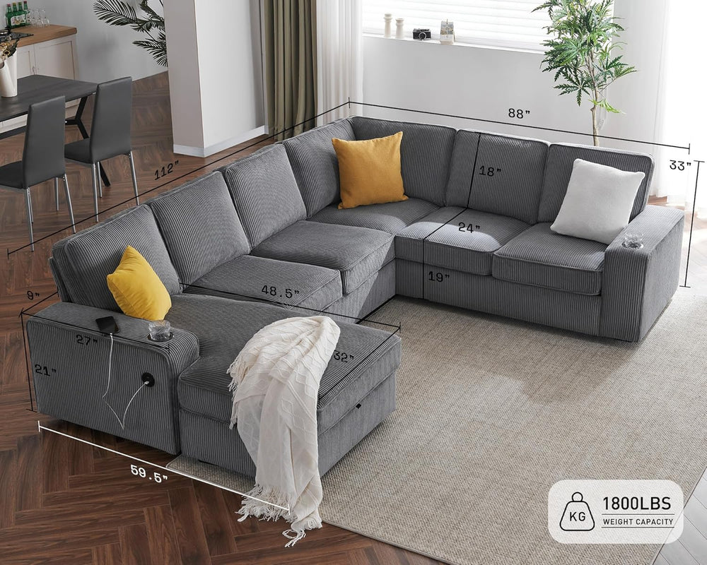 112" Sectional Couch, U Shaped Couch with Storage, Couches for Living Ro...