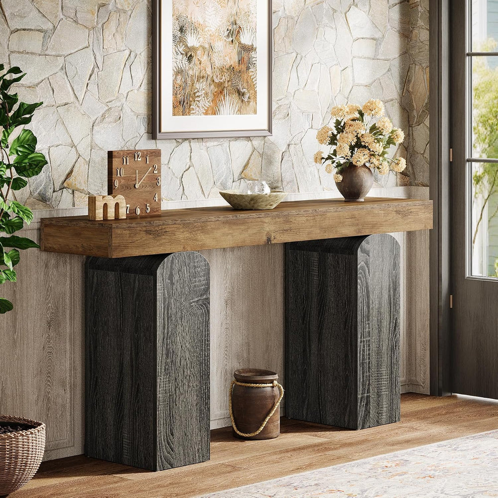 Tribesigns 63" Long Entryway Table, Farmhouse Console Table with 2 Arche...
