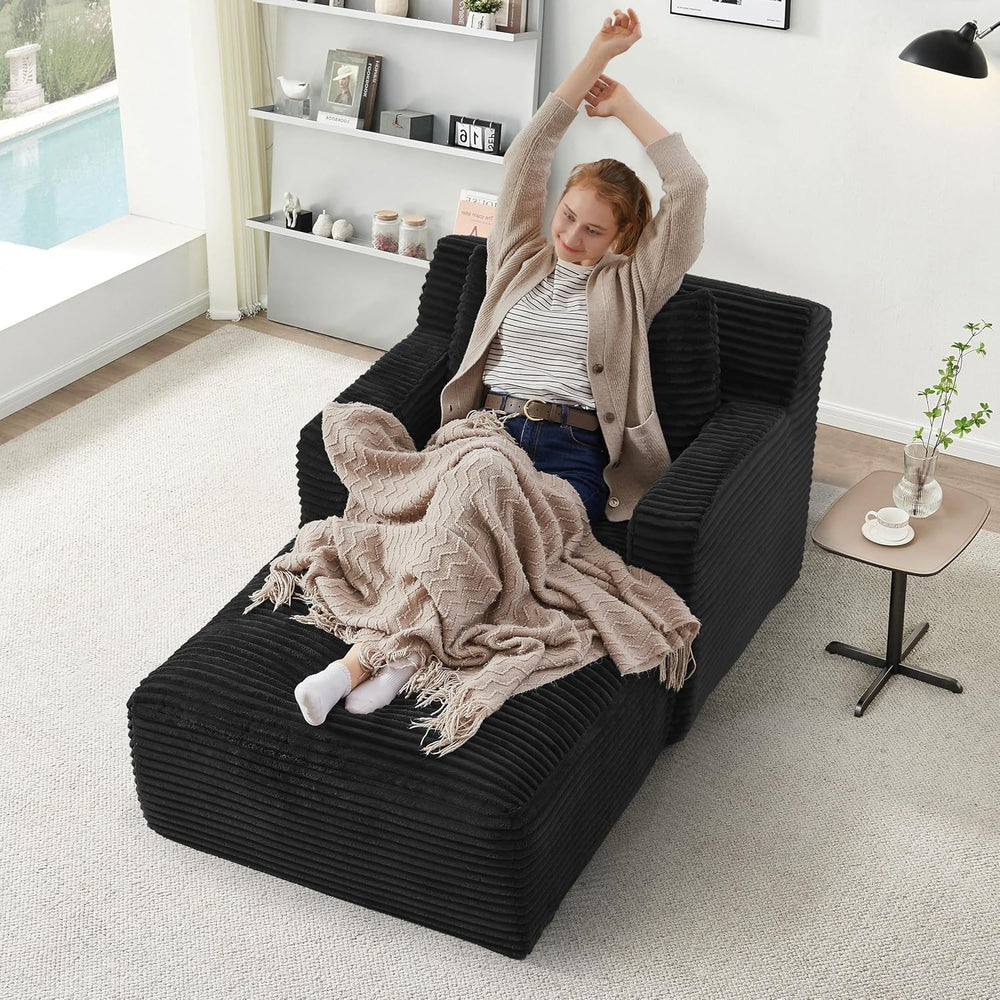 KEIKI 65.4" Oversized Corduroy Chaise Lounge, No Assembly Reading Chair ...